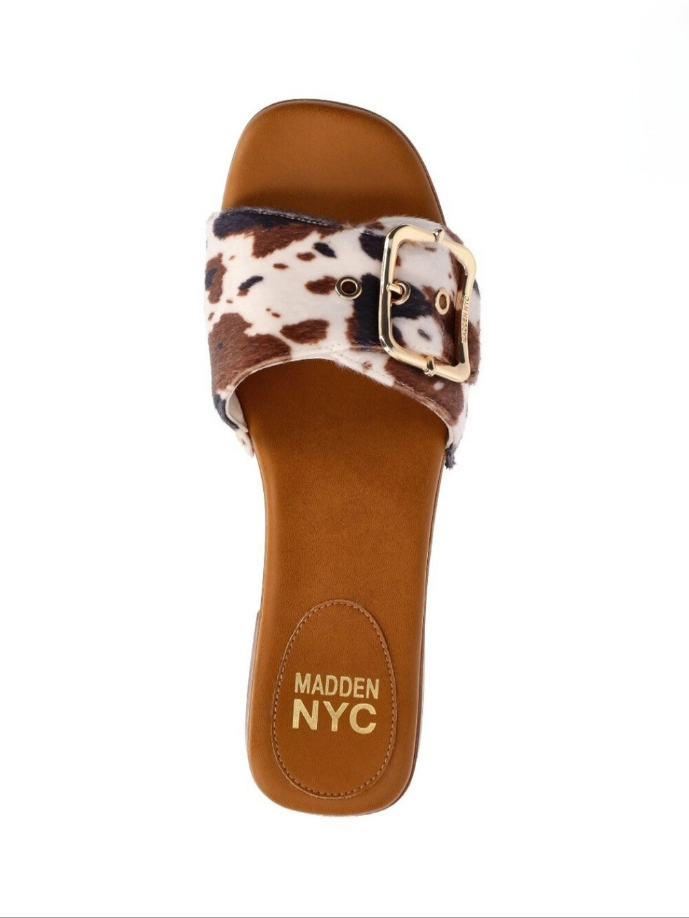 Madden NYC Cow Print Buckle Strap Studded Block Heel Mule Slide Sandals Sz 10